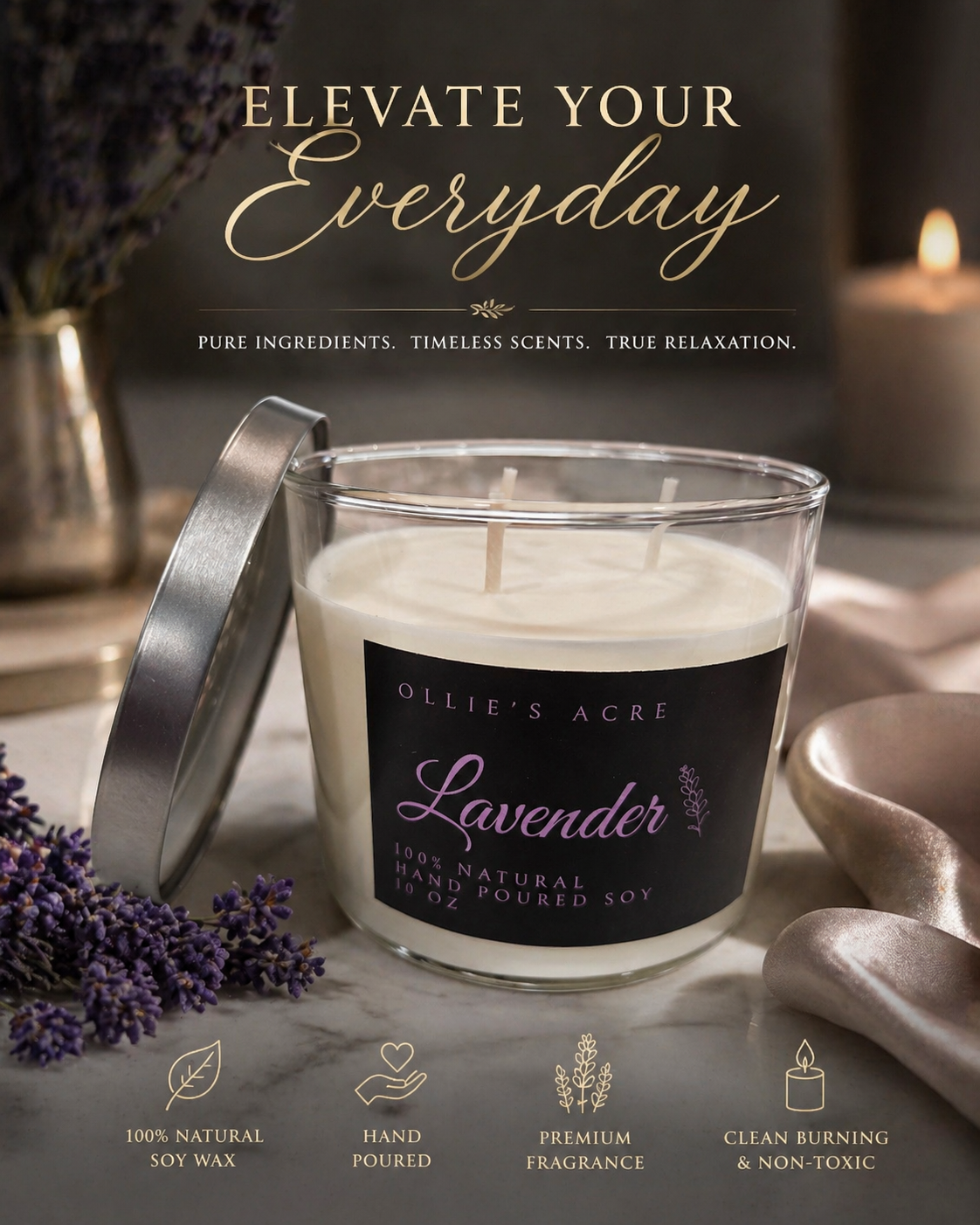 Lavender 3 Wick Candle